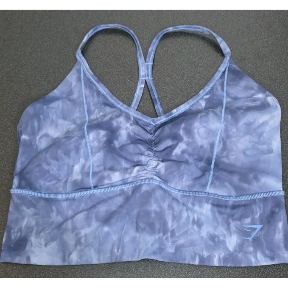 NEW Gymshark Elevate Longline‎ Sports Bra Women M Blue Tie Dye Breathable Yoga